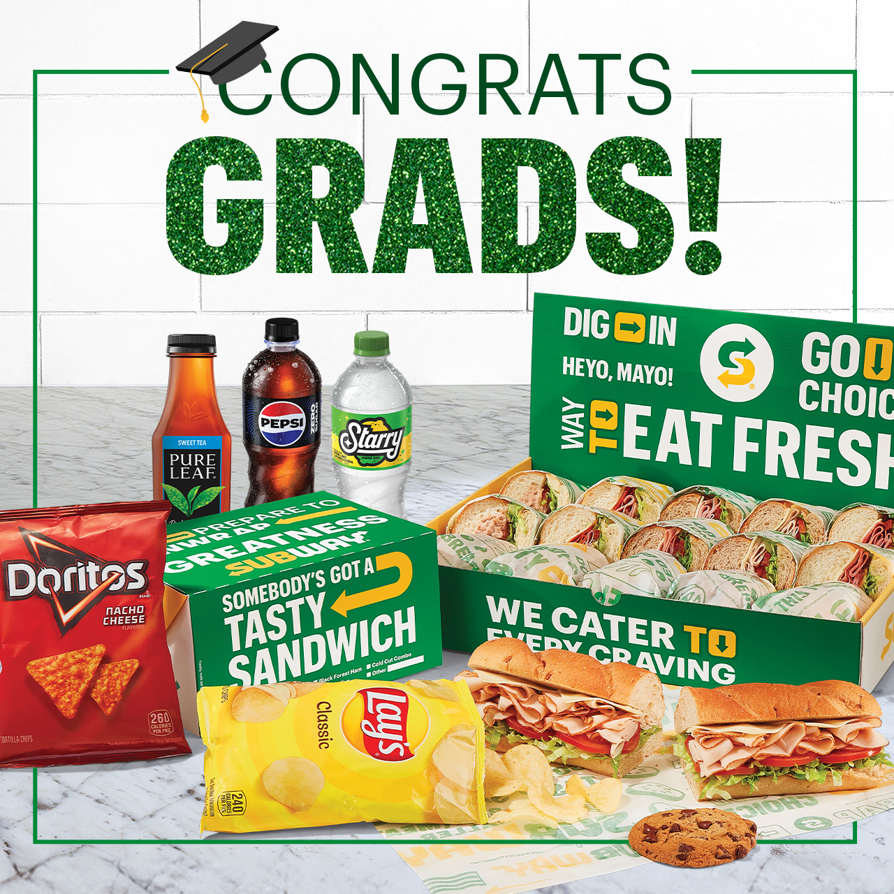 B.M.T. lunch box with Lay’s Classic chips and a Pepsi bottle. Congrats, grads!